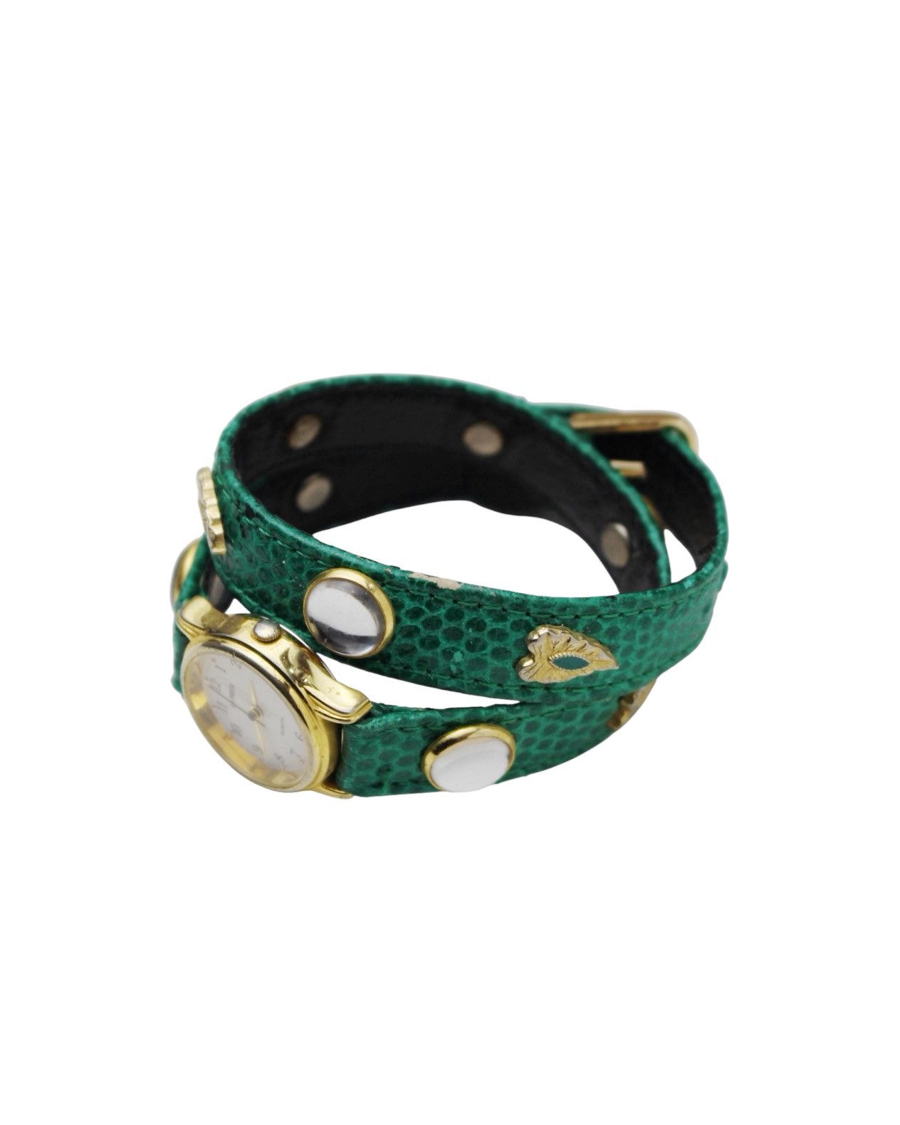 Vintage 1990S LA FESTA DESIGNER JAPAN GREEN EMBELLISHED STRAP WATCH Size ONE SIZE - 4 Thumbnail