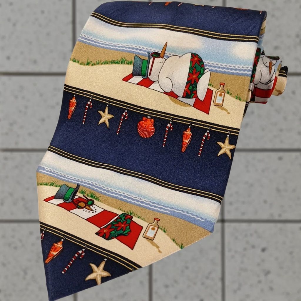 Vintage Kersten Brothers Jolly Ol' Nickties Hand Made 100% Silk Snowman On Beach Tie Mens Classic Size ONE SIZE - 1 Thumbnail
