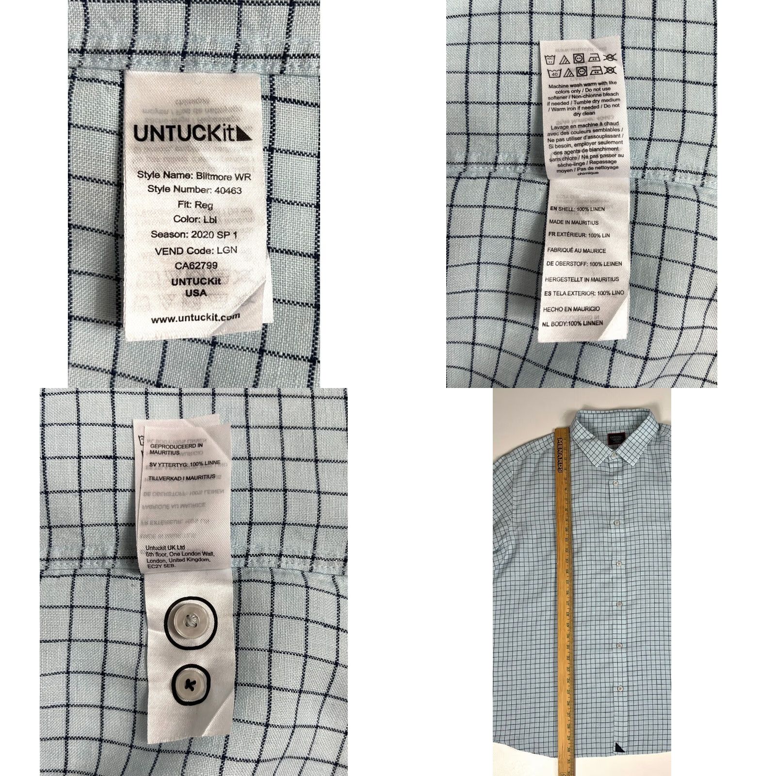 UNTUCKit UNTUCKit Men's Button-Up Shirt Biltmore WR 40463 3XL Linen Light Blue Regular Fit Check Size XXXL Size US XXL / EU 58 / 5 - 8 Thumbnail