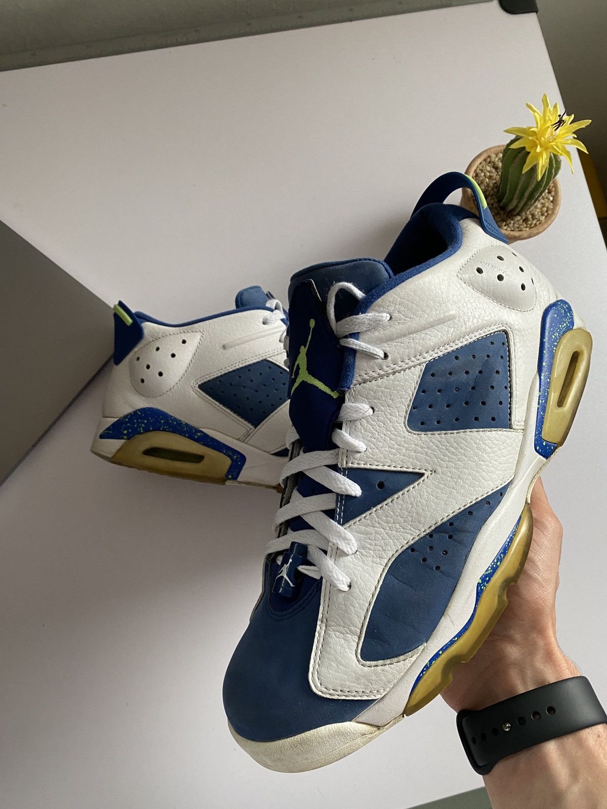 image of Nike Air Jordan 6 Low Retro Ghost Green Shoes in Blue, Men's (Size 11)