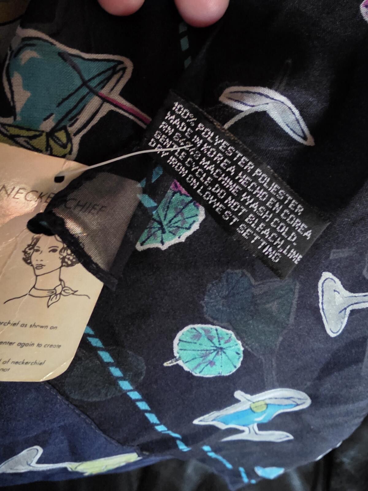 Other Vintage Black Cocktail Print Neckerchief Scarf Stylish NWT Size ONE SIZE - 4 Thumbnail