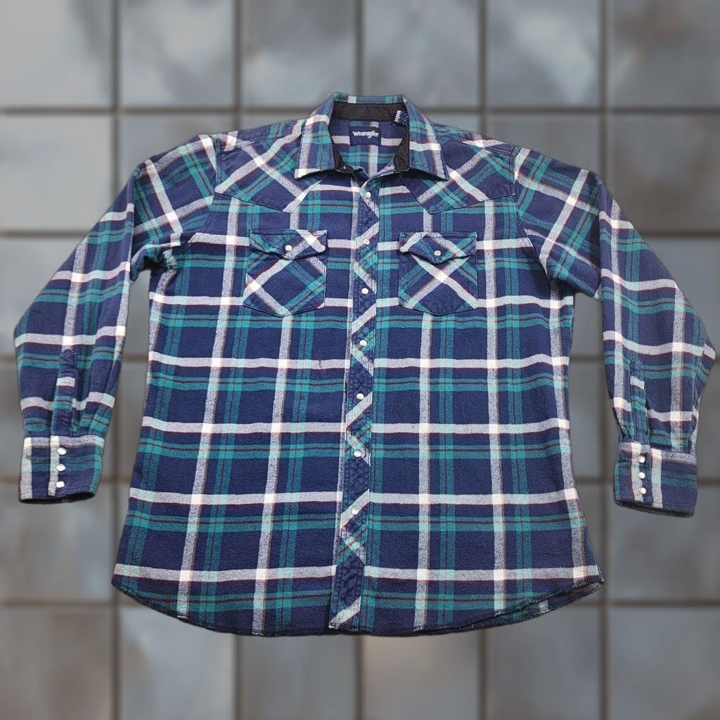 Wrangler VINTAGE Wrangler Shirt Mens XL Tall Western Plaid Flannel Pearl Snap Button-Up Long Sleeve Casual Workwear Mens Size US XL / EU 56 / 4 - 1 Thumbnail