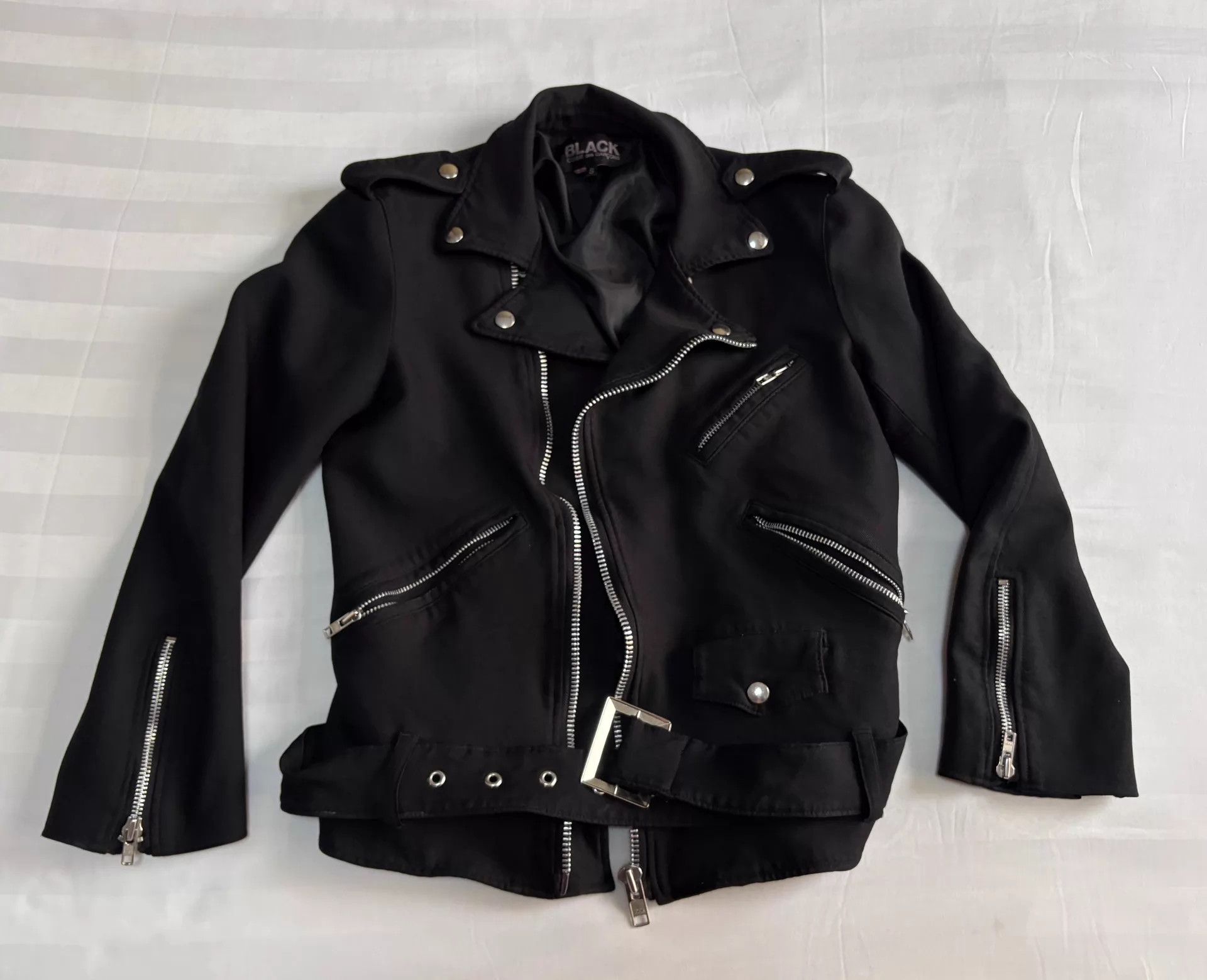 Comme des Garcons CDG Black Pleated Biker Jacket with Curved Zippers Size US M / EU 48-50 / 2 - 1 Thumbnail