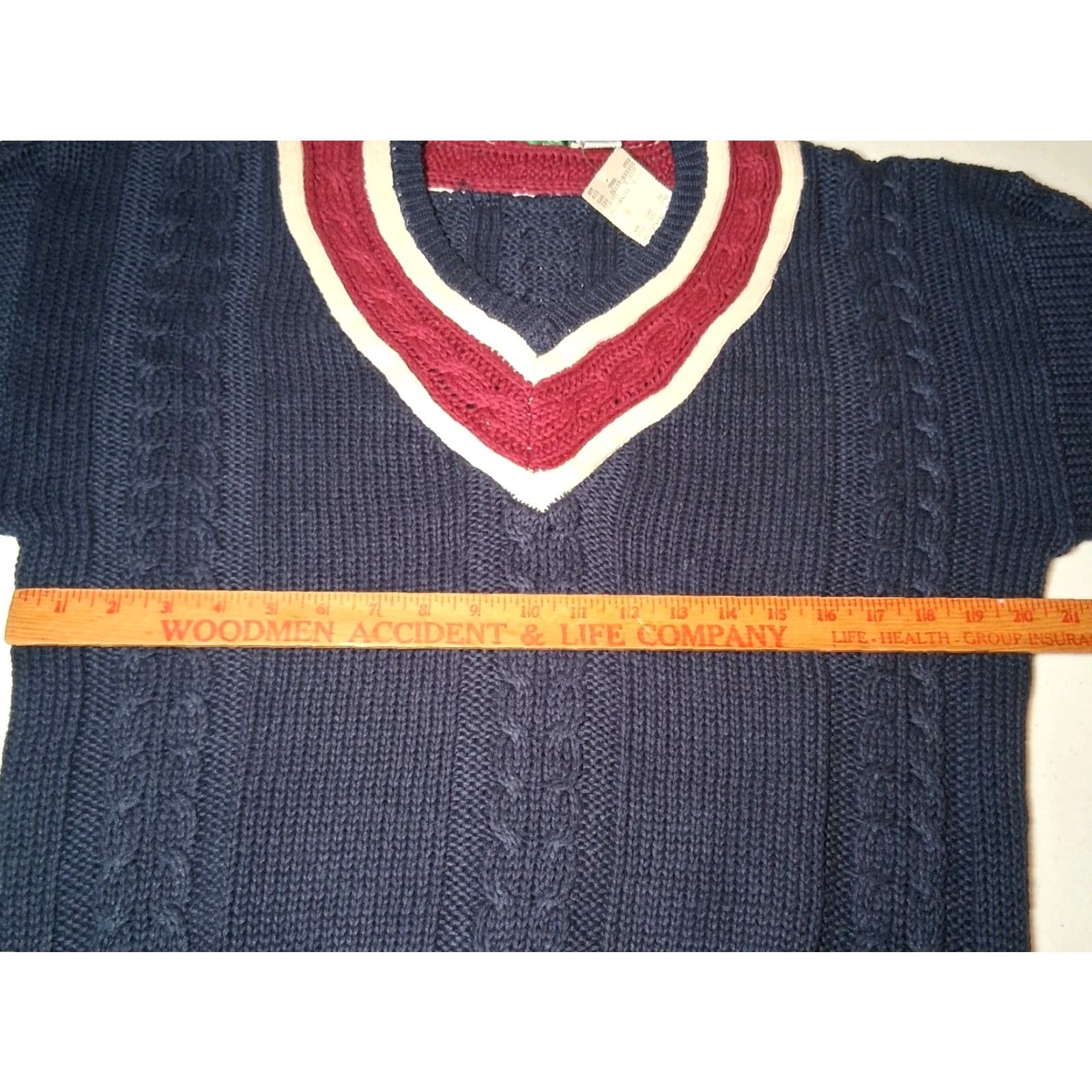 Vintage VINTAGE Stefano Sweater, Cable-Knit, V Neck, Blue, L, Men, 90s Preppy Academia, Navy Maroon, Pullover, Regular Fit Size US L / EU 52-54 / 3 - 4 Thumbnail