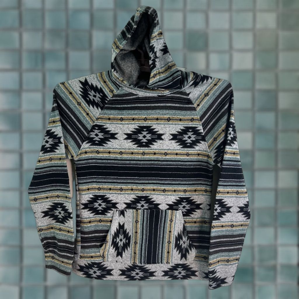 Vintage rue 21 Aztec Southwest Knit Pullover Hoodie Womens M Geometric Blue Aztec Phase (Brand: rue21) Size M / US 6-8 / IT 42-44 - 1 Thumbnail
