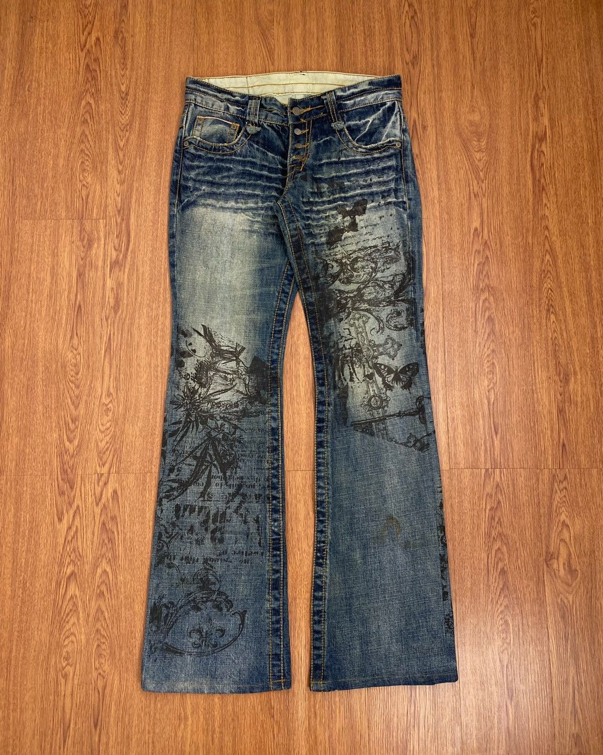 Japanese Brand × Tornado Mart Tornado mart printed flared jeans Size US 30 / EU 46 - 2 Thumbnail