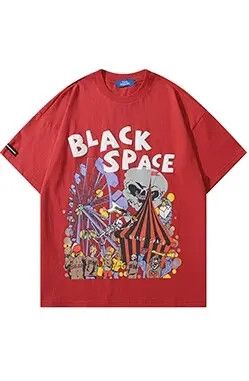 image of Harajuku Skeleton Wheel T Shirt in Red, Men's (Size Medium)