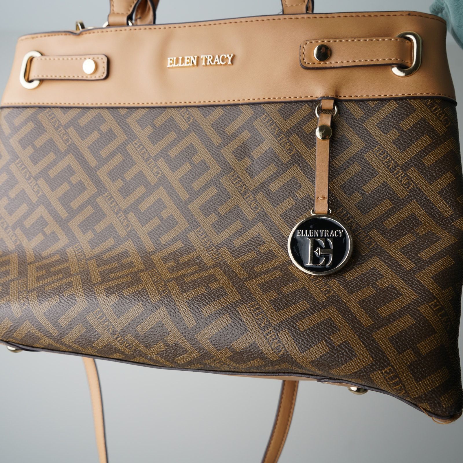 Ellen Tracy Ellen Tracy Logo Print Coated Canvas Satchel Handbag Strap Size ONE SIZE - 7 Thumbnail