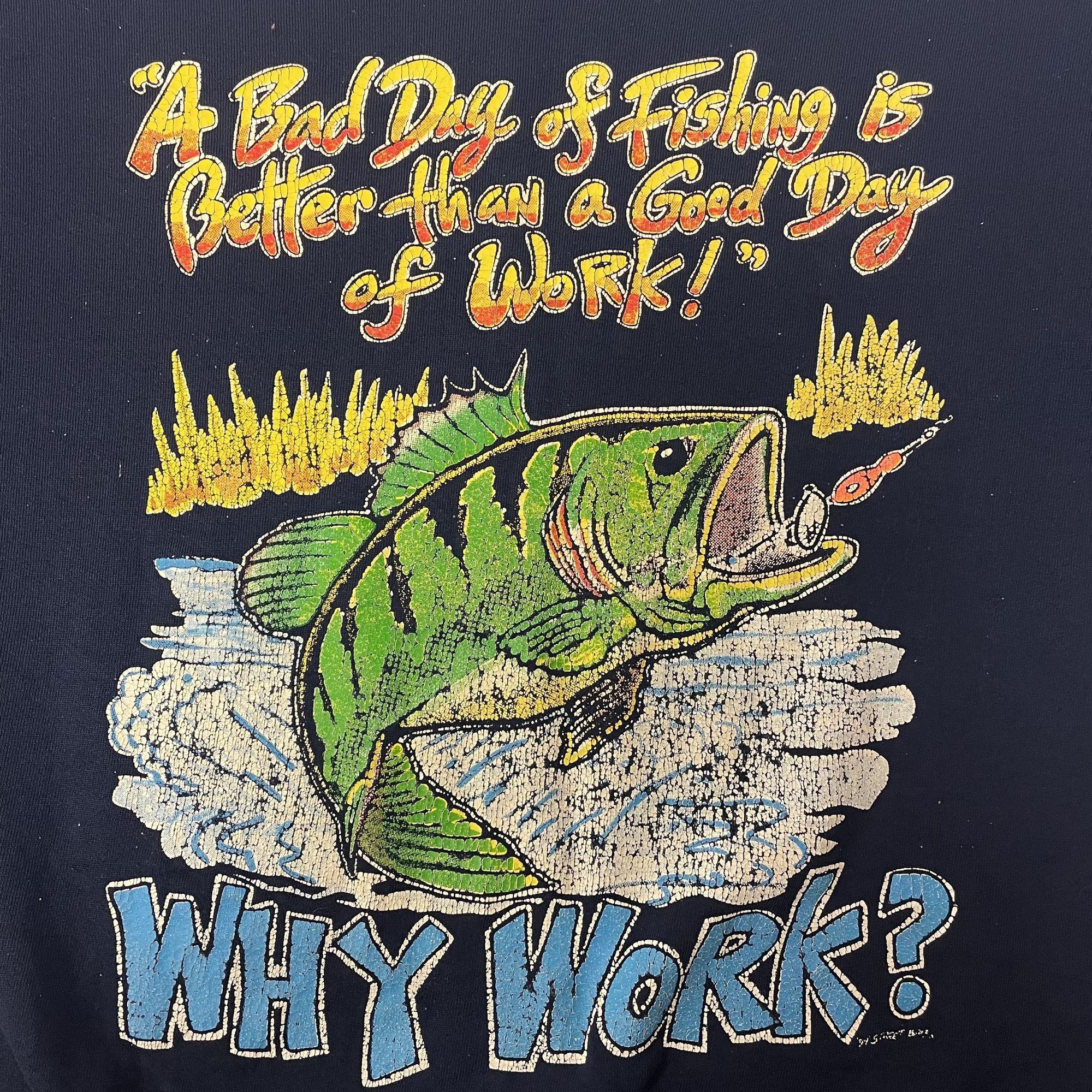 Russell Athletic Vtg Russell Athletic FISH Why WORK Big MOUTH BASS Sweatshirt Size US XL / EU 56 / 4 - 2 Thumbnail