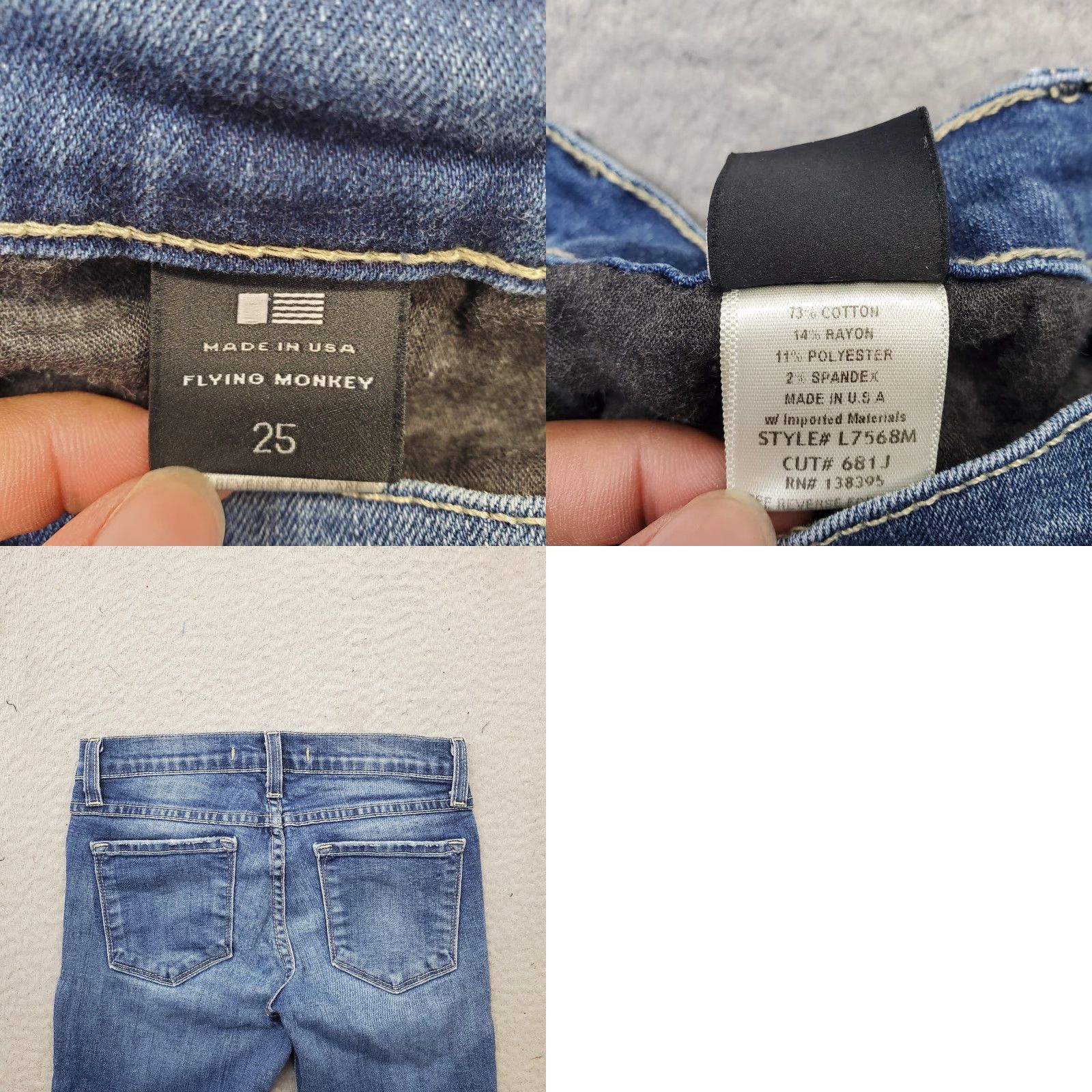 Vintage Flying Monkey Platinum Jeans Womens 25 Blue Denim Distressed Skinny Leg Low Rise Jeans Women 25.5 Inseam 29.75" 5-Pocket Denim Blue Size 42" / US 20 - 8 Thumbnail