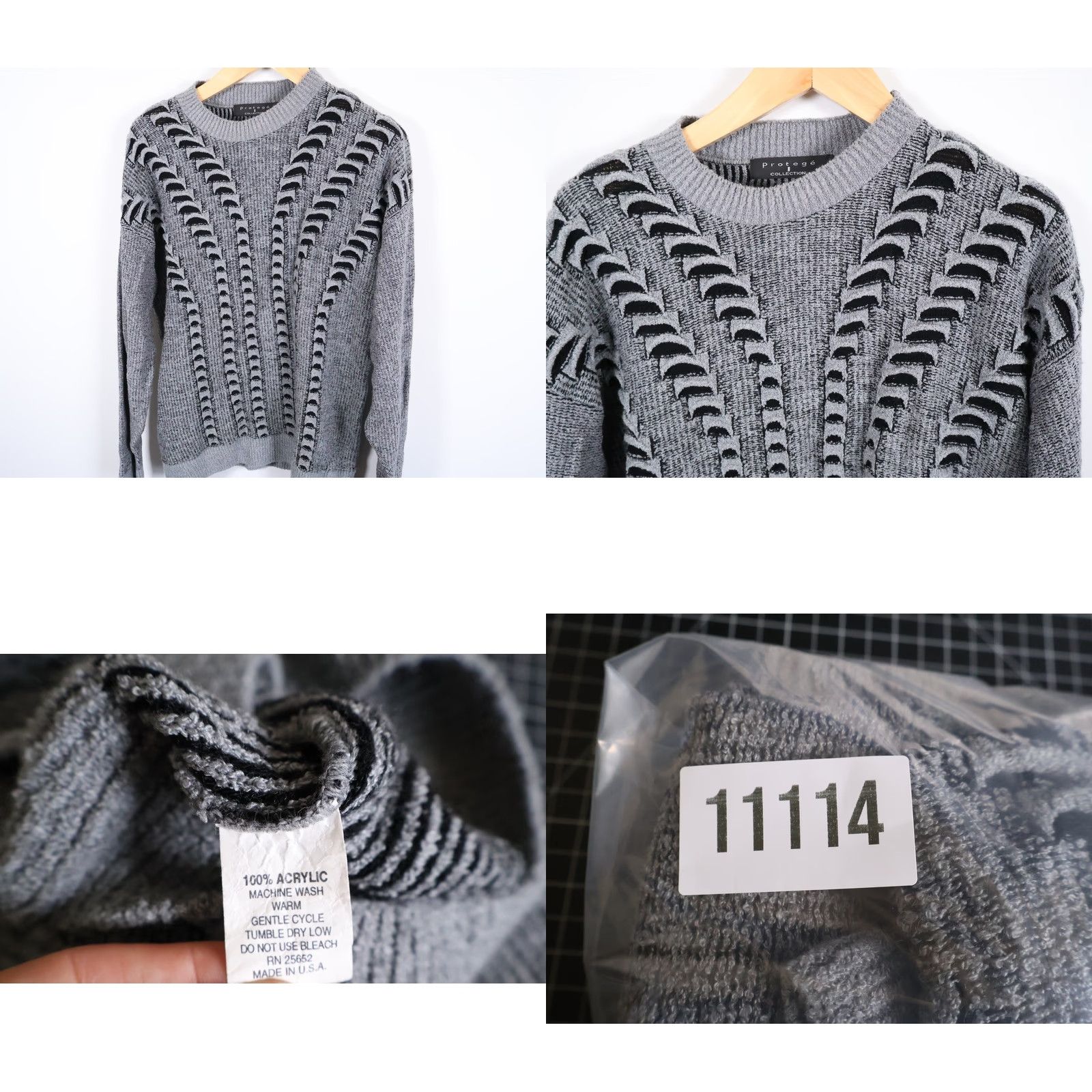 Vintage VINTAGE Protege Sweater Mens XL Gray Black Textured Knit Crewneck Acrylic VTG Size US XL / EU 56 / 4 - 8 Thumbnail