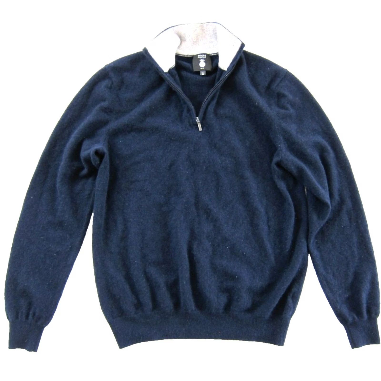 Vintage Hircus Cachemire 100% Cashmere Navy Blue Grey 1/4 Zip Pullover Sweater Men XL Size US XL / EU 56 / 4 - 2 Thumbnail
