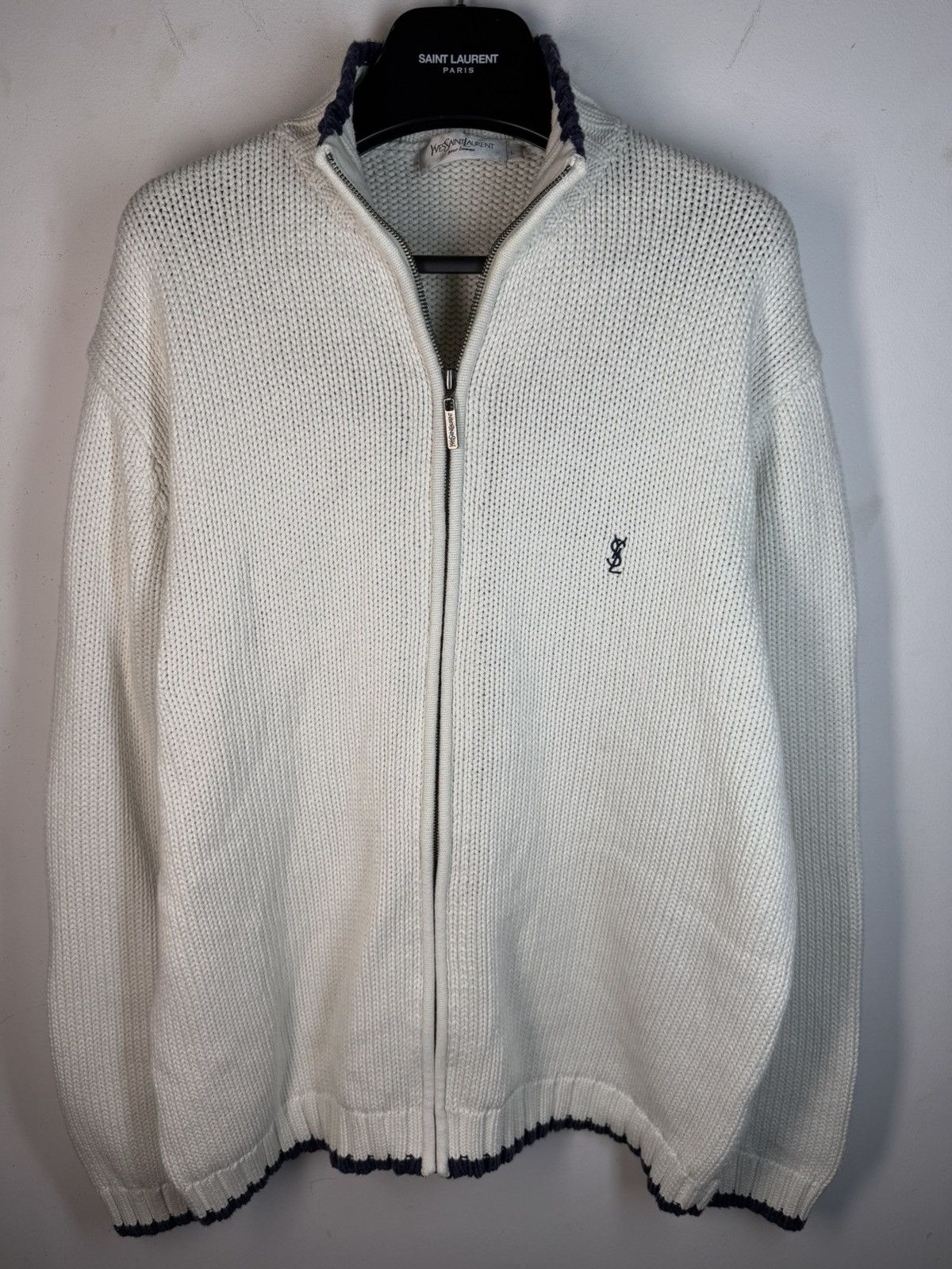 Yves Saint Laurent Heavy White YSL Sweater Zip Knit Thick YSL Sweatshirt Size US L / EU 52-54 / 3 - 4 Thumbnail