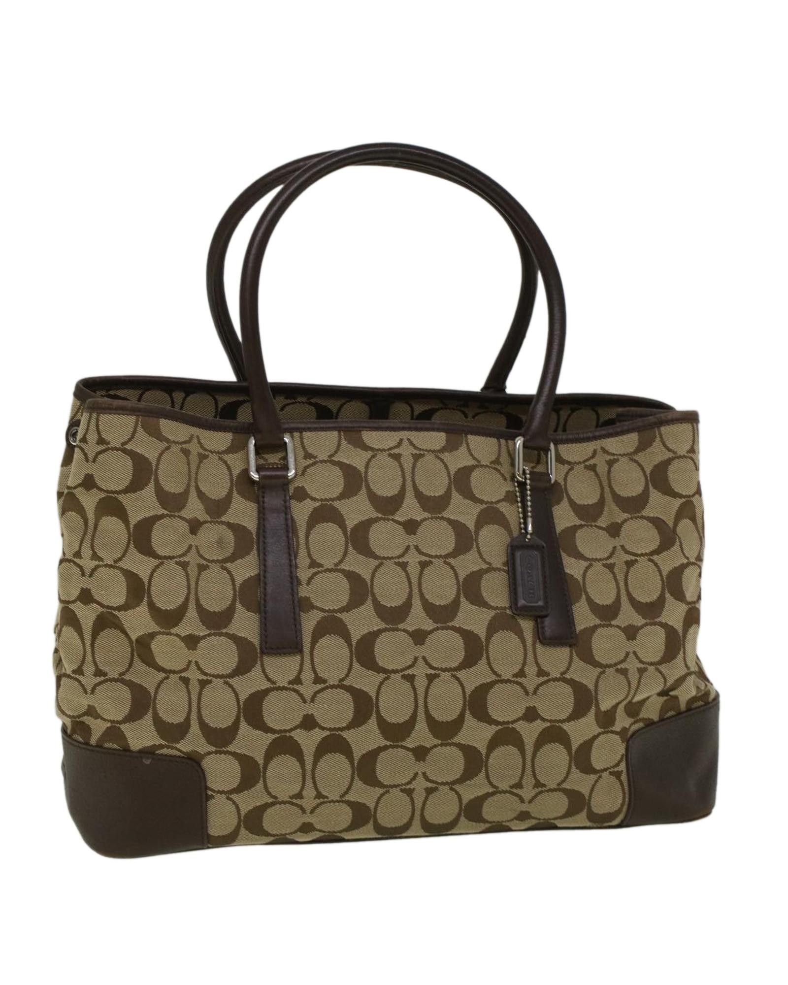 image of Coach Stylish Beige Canvas Tote Bag, Women's
