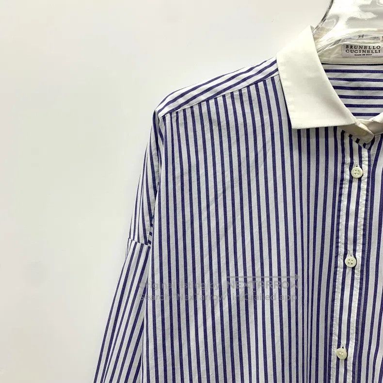 Brunello Cucinelli Brunello Cucinelli Blue striped cotton button-down single- Size M / US 6-8 / IT 42-44 - 3 Thumbnail