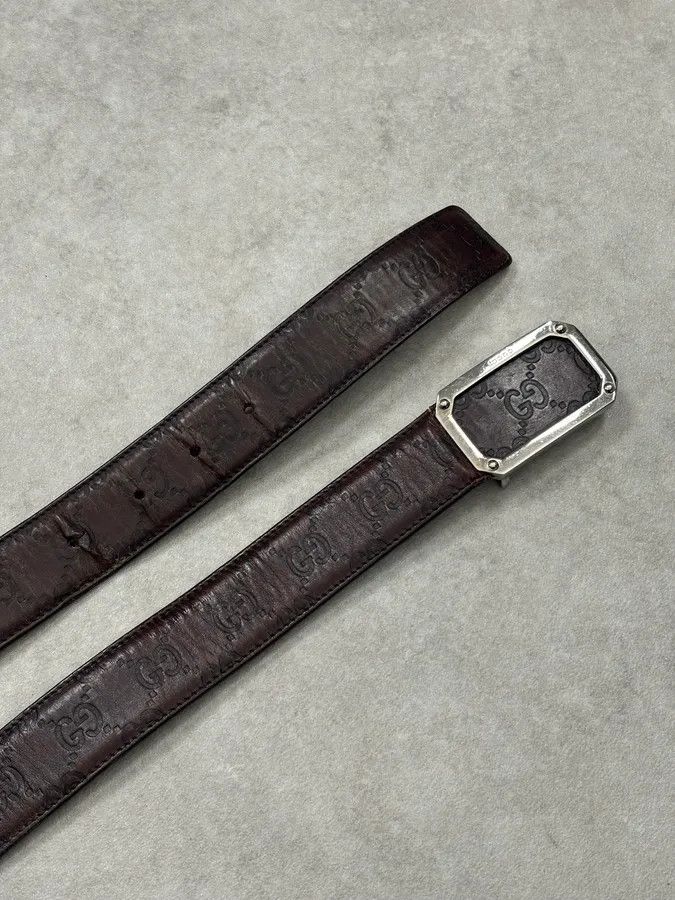 Gucci 2000s Gucci Brown Monogram Leather Belt GG Buckle Size ONE SIZE - 5 Thumbnail