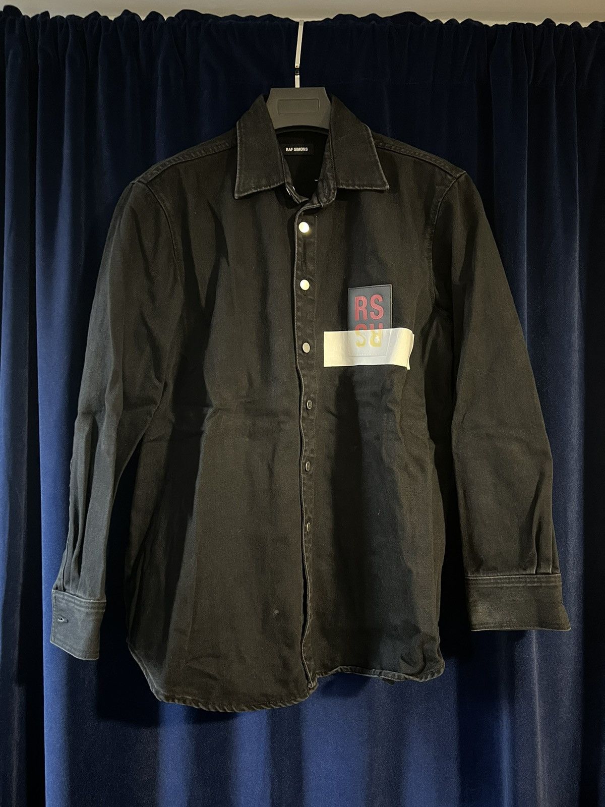 image of Raf Simons Ss17 Tape Patch Denim Overshirt in Black, Men's (Size Small)