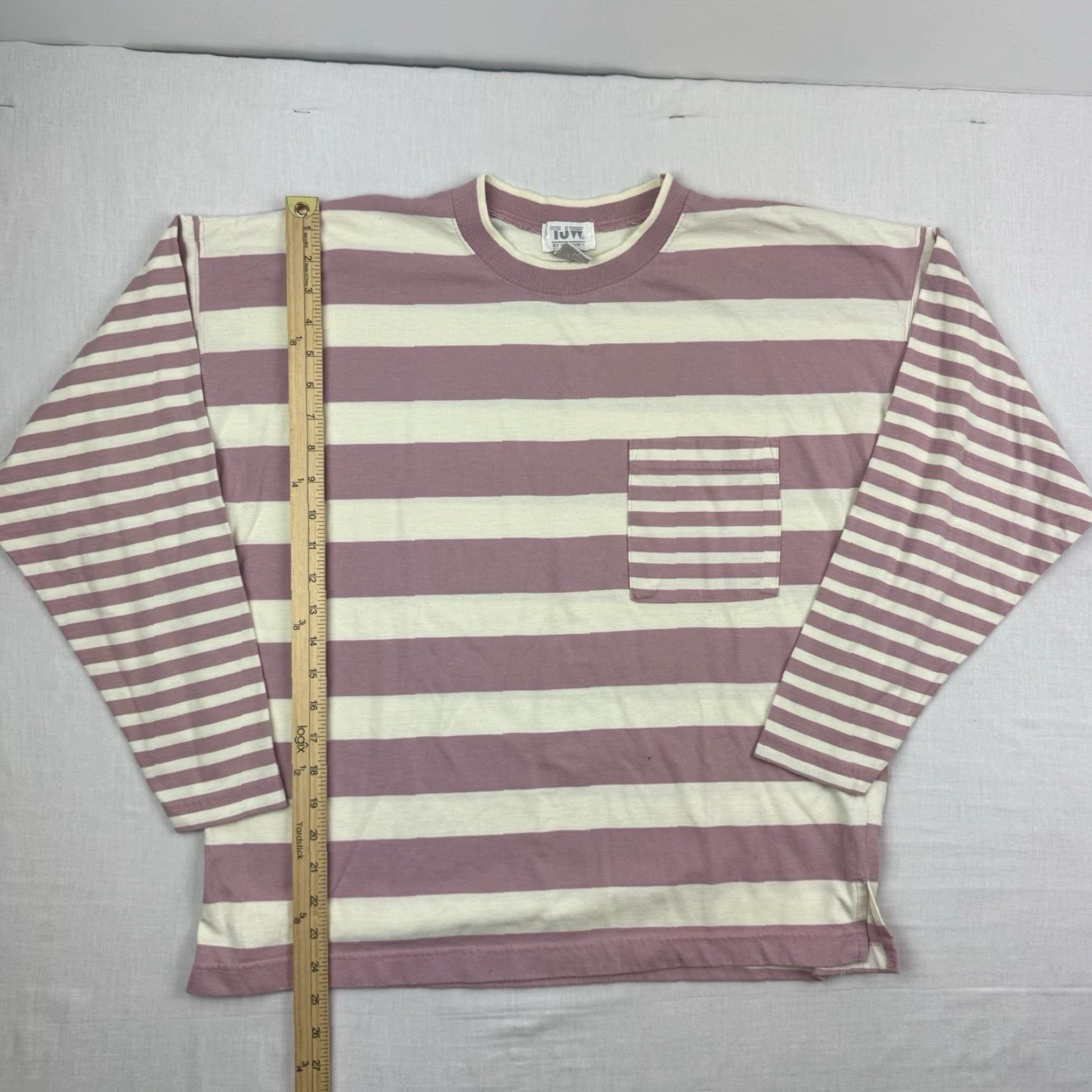 Pinko VINTAGE Mervyns Striped T-Shirt Long Sleeve Womens Large Pink 80s Pocket Casual Size L / US 10 / IT 46 - 5 Thumbnail