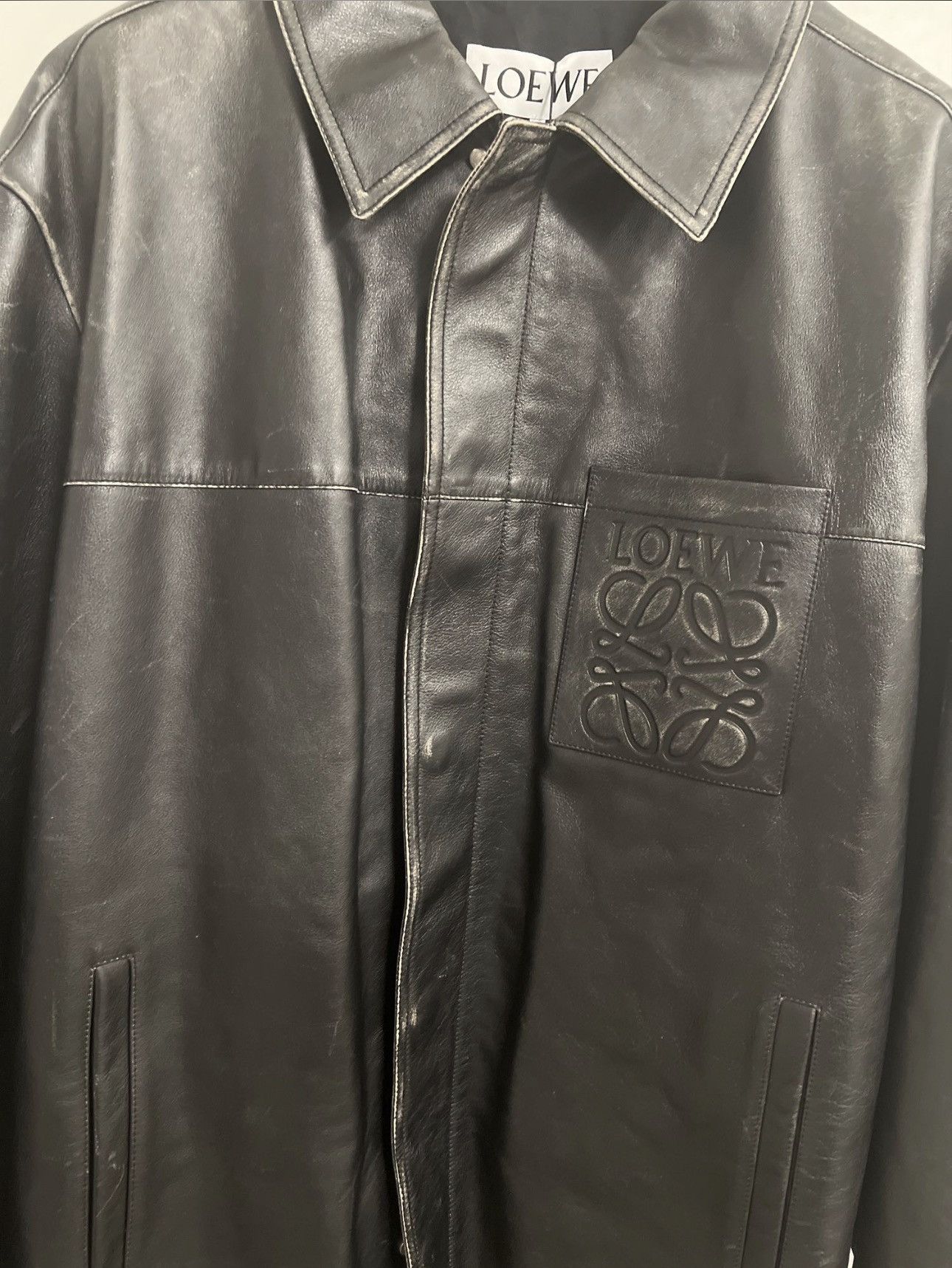 Loewe Loewe Distressed Black Leather Jacket OverShirt Size US XL / EU 56 / 4 - 3 Thumbnail