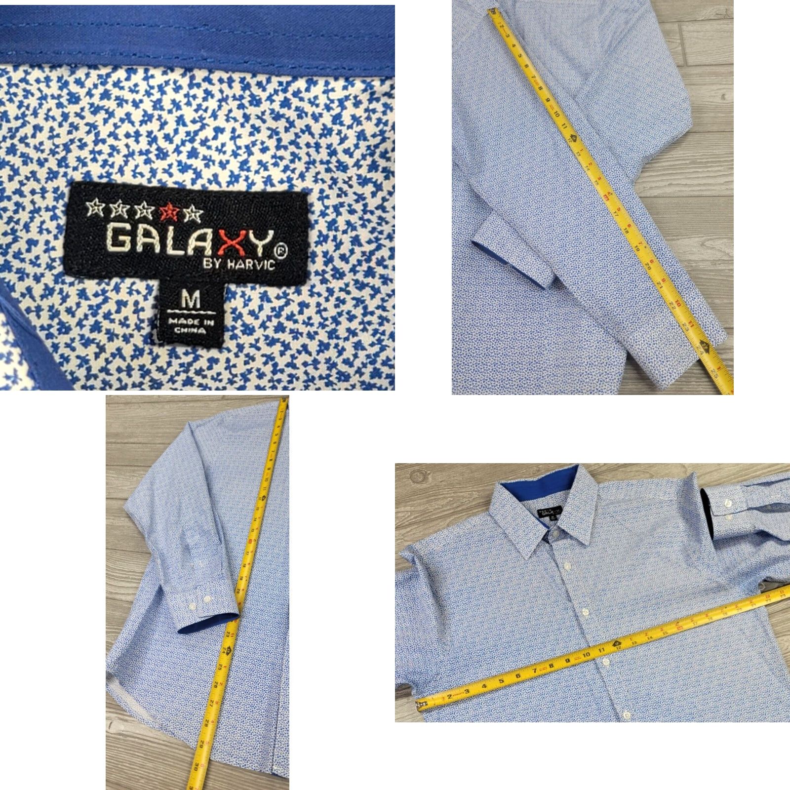 Vintage Galaxy by Harvic Button-Up Shirt Men M Blue Floral Long Sleeve Casual Shirt Size US M / EU 48-50 / 2 - 8 Thumbnail