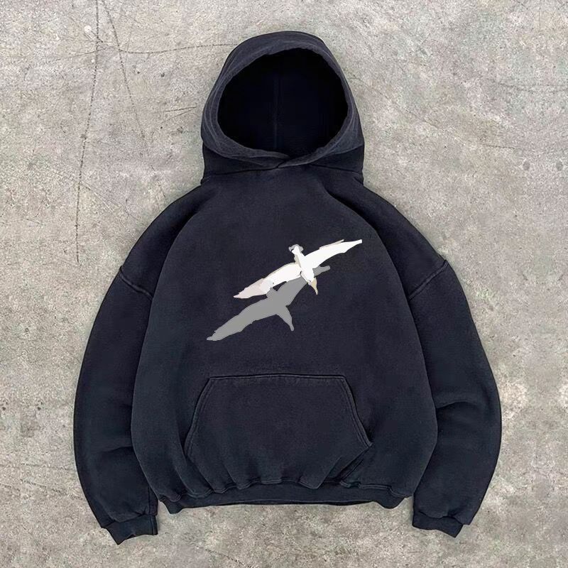 Japanese Brand × Vintage Black washed vintage seagull print hoodie y2k Size US L / EU 52-54 / 3 - 1 Thumbnail