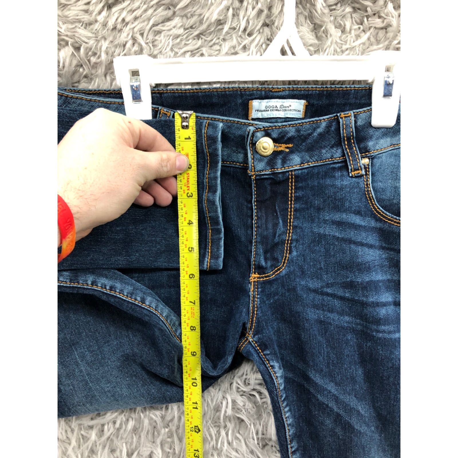 Denime Goga Jeans Skinny Womens Junior Size 11 Mid Rise Dark Blue Denim 5-Pocket Comfort Pockets Belt Loops Size 32" / US 10 / IT 46 - 4 Thumbnail