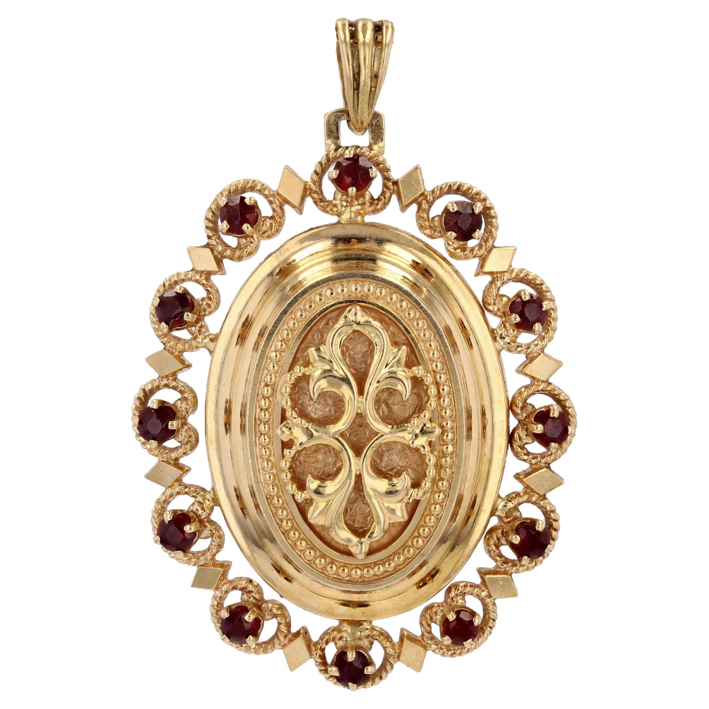 image of Vintage French 1960S Garnet 18 Karat Yellow Gold Medallion, Women's