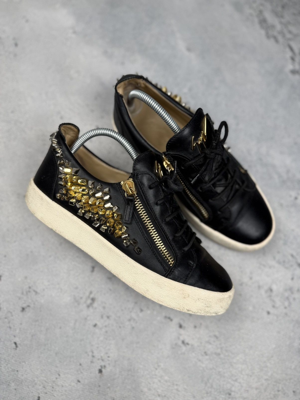 Giuseppe Zanotti Giuseppe Zanotti Frankie Shel Black Leather Studded Sneakers Size US 8 / EU 41 - 3 Thumbnail