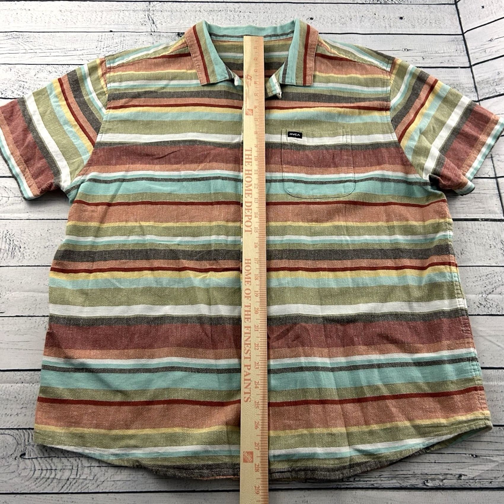 RVCA RVCA Striped Short Sleeve Button Front Shirt Multicolor Pocket Mens XXL Size US XXL / EU 58 / 5 - 4 Thumbnail