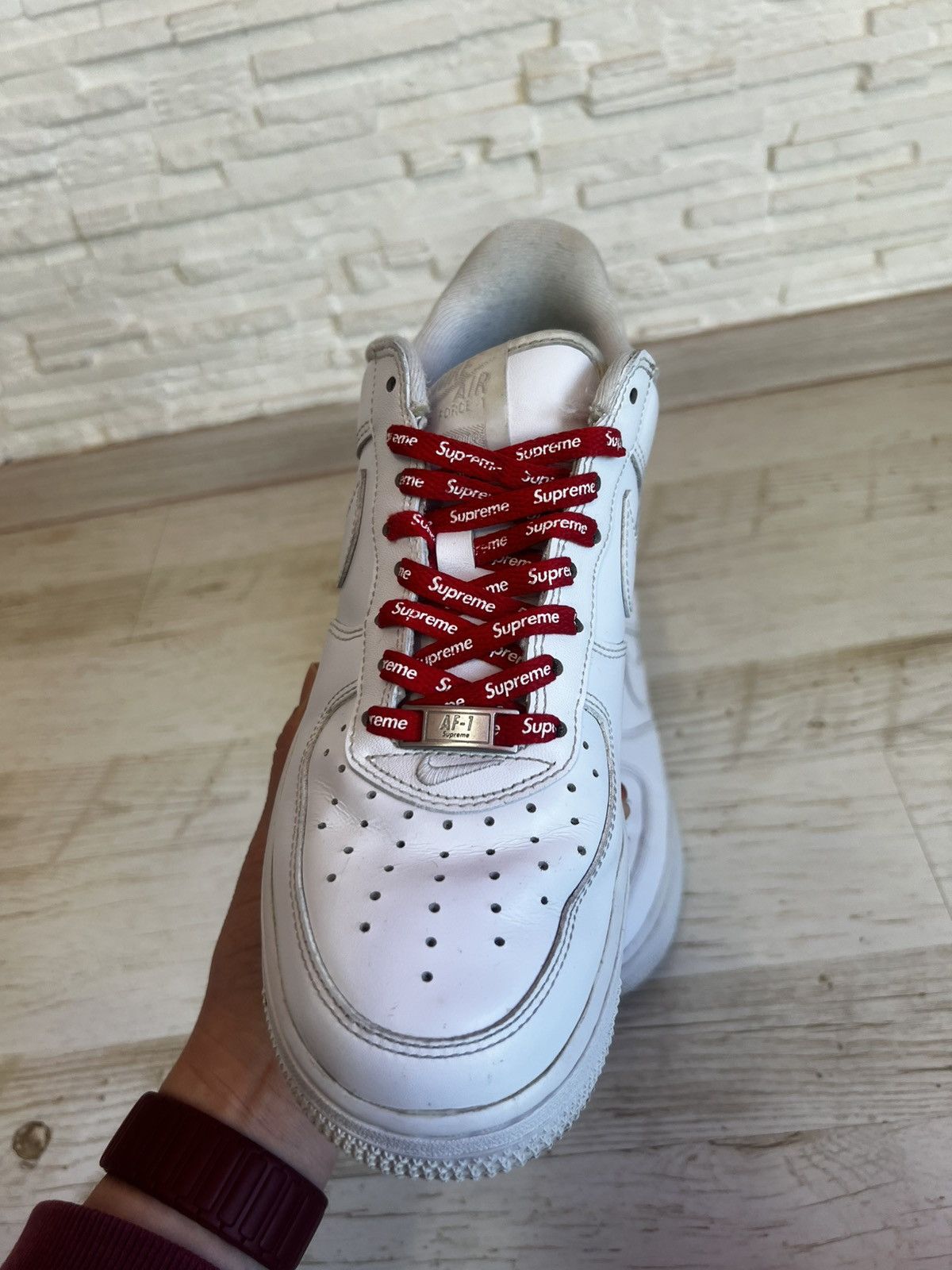 Nike × Supreme Nike Air Force 1 Low Supreme White Leather Sneakers US 7.5 Size US 7.5 / EU 40-41 - 8 Thumbnail