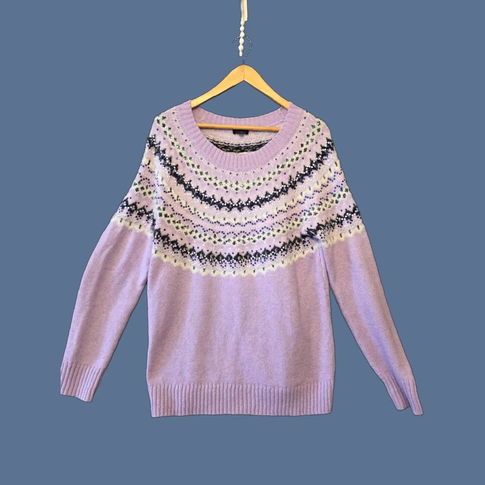 Talbots Talbots Sweater Womens Large Purple Fair Isle Rhinestone Knit Pullover Size L / US 10 / IT 46 - 1 Thumbnail
