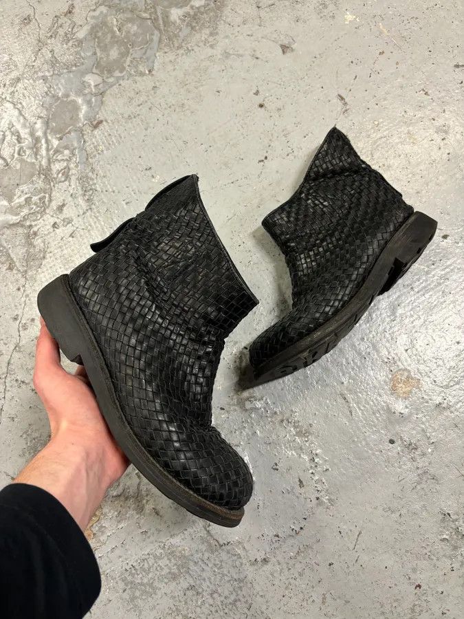 Dirk Bikkembergs Bikkembergs Black Woven Leather Interlocking Ankle Boot Size US 8 / IT 38 - 1 Thumbnail