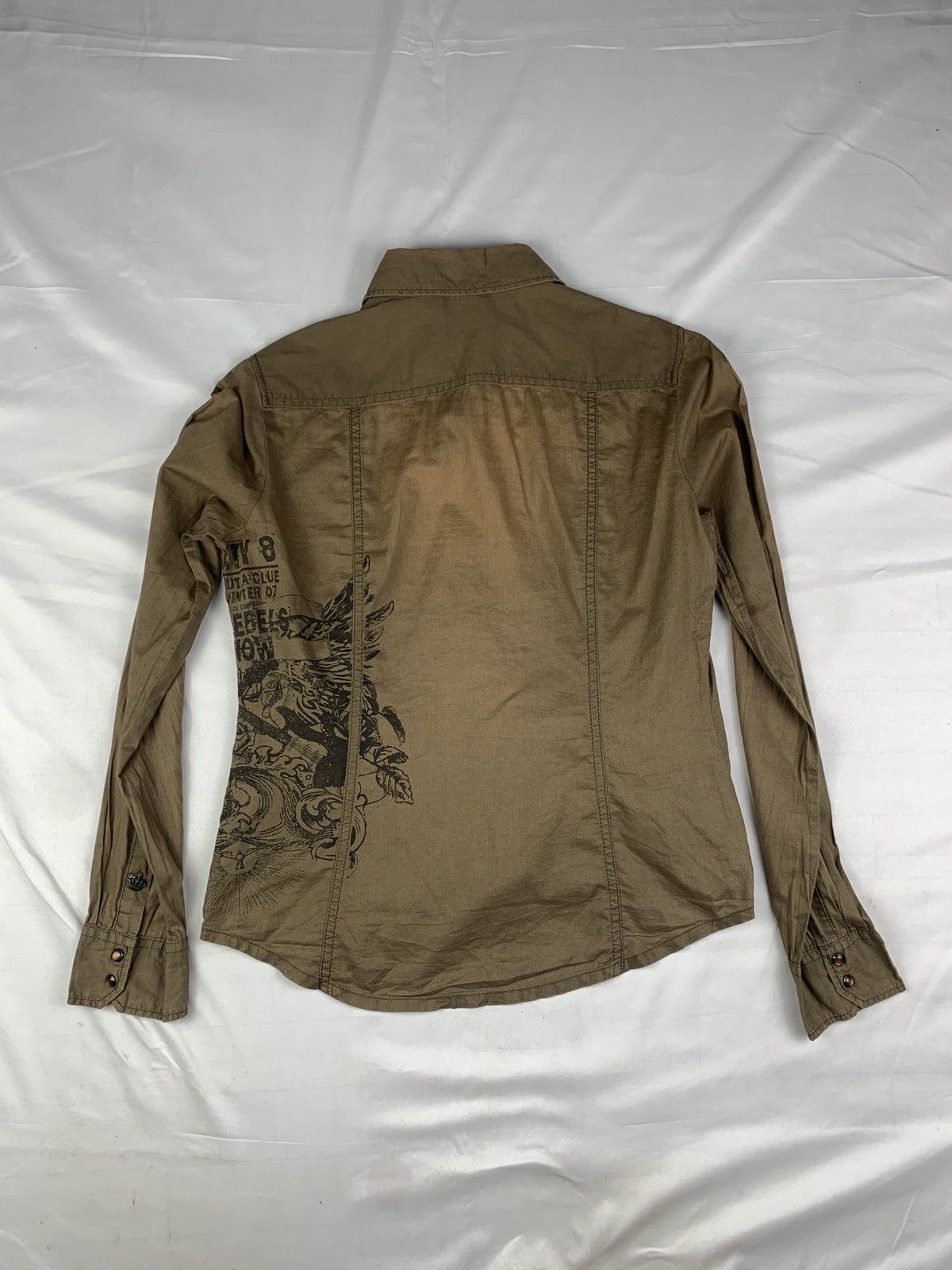 Esprit y2k Esprit Army Green Grunge Graphic Snap Button Shirt Size M / US 6-8 / IT 42-44 - 4 Thumbnail
