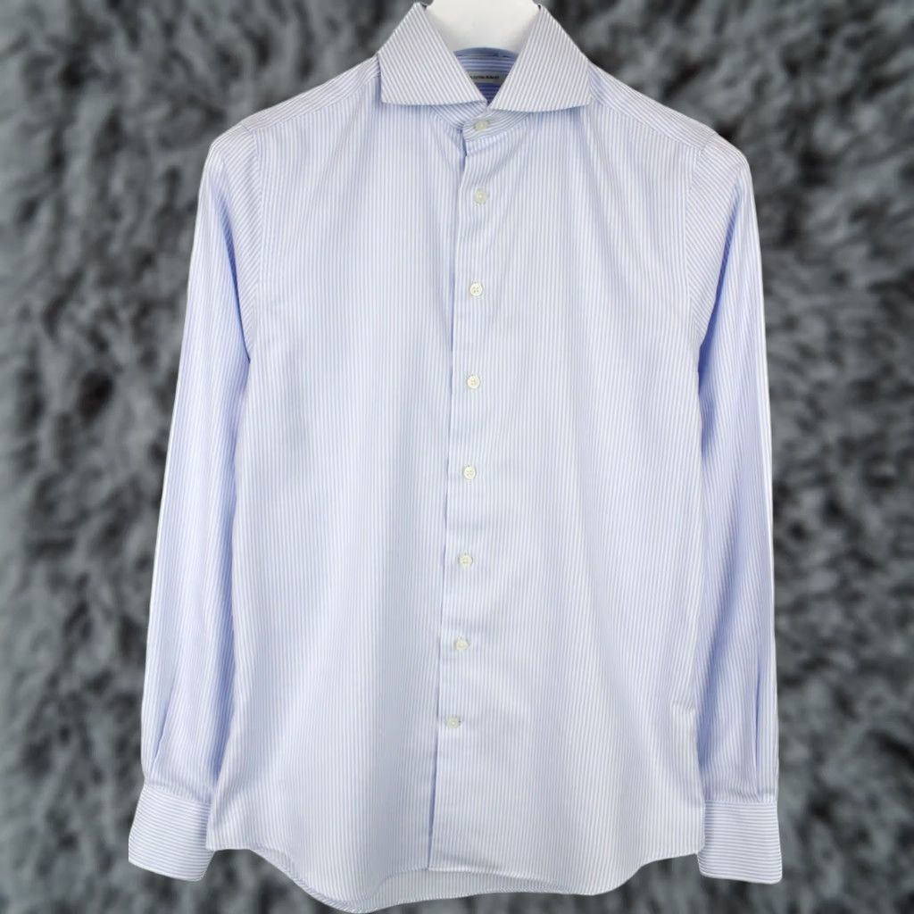 Suitsupply Suitsupply Try On Extra Slim Fit Shirt Men's Button Up 38 / 15 Blue Cotton Pinstripe Collared Long Sleeve Size US M / EU 48-50 / 2 - 1 Thumbnail