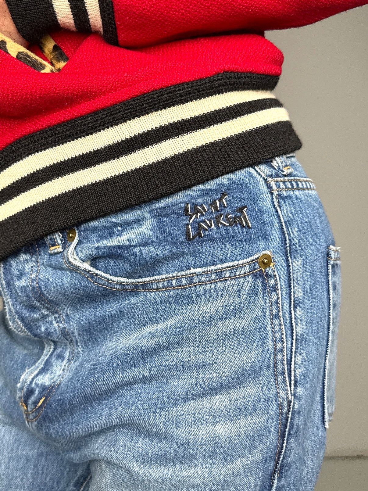 Saint Laurent Paris SS2017 Saint Laurent D14 Blue Denim Embroidered Logo Size US 31 - 2 Thumbnail
