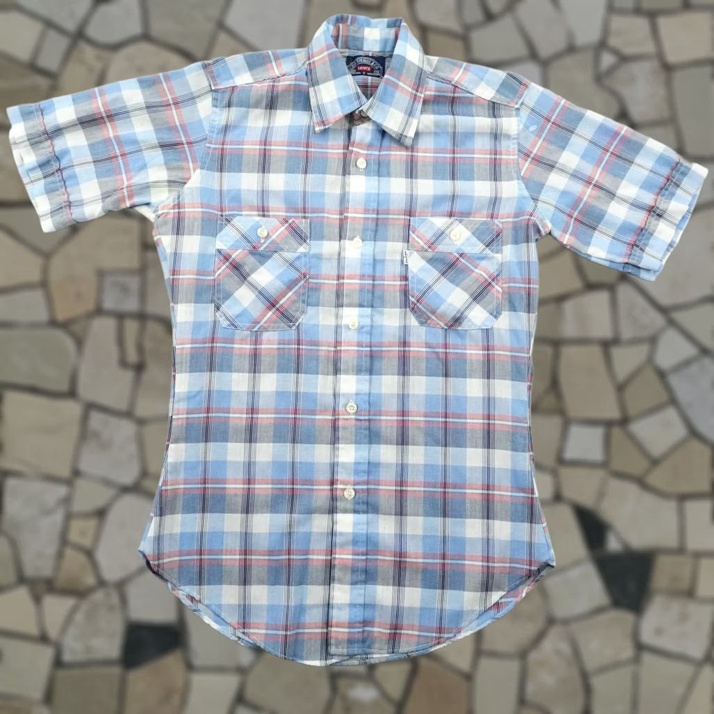 Levi's VINTAGE Levis Shirt Mens Small Blue Plaid Western Pearl Snap White Tab Rodeo 80s Size US S / EU 44-46 / 1 - 1 Thumbnail