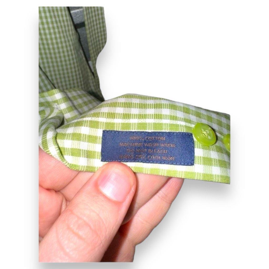David Donahue David Donahue Green Check Trim Fit Dress Shirt Size L 16.5 3 Size US L / EU 52-54 / 3 - 11 Thumbnail