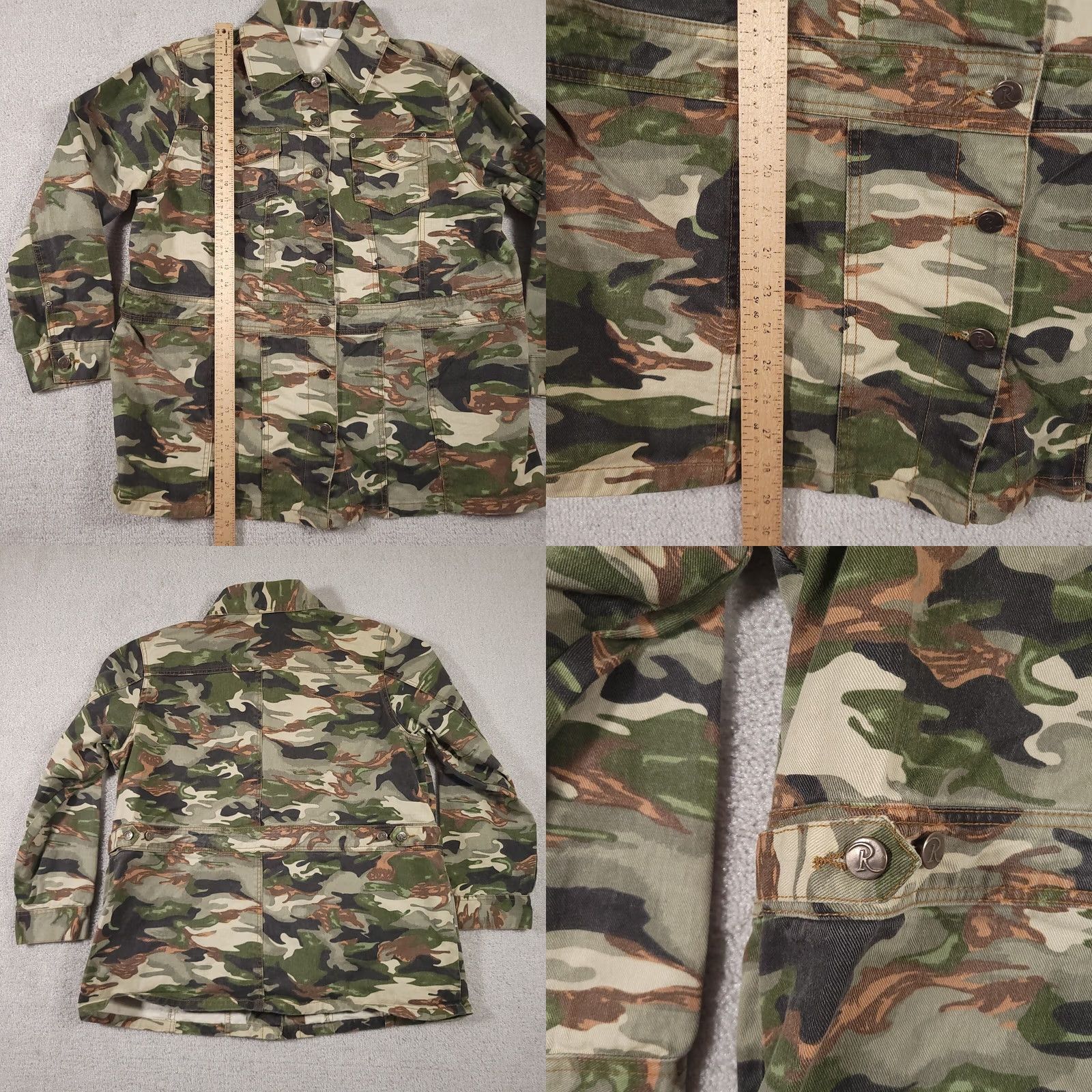 Vintage Roman's Jacket Women's 16W Green Denim Camouflage Button Up Outdoors Pockets Jacket Size XXL / US 16-18 / IT 52-54 - 8 Thumbnail