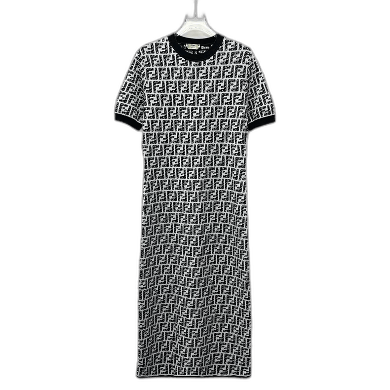 Fendi Fendi Gray Logo Print Cotton Dress Size US 42 / EU 58 - 1 Thumbnail