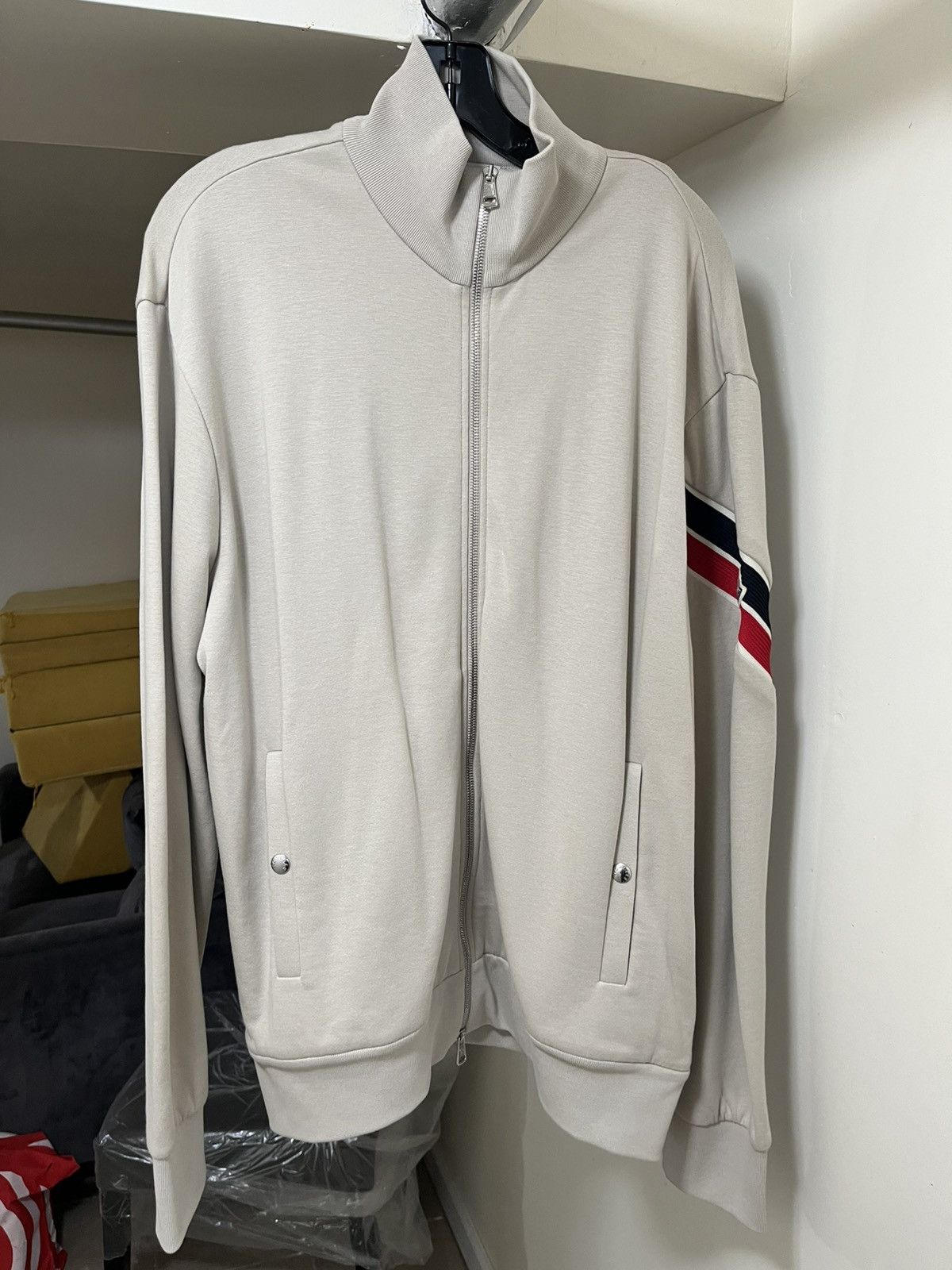 Moncler Moncler Zip Up Jacket With Striped Sleeve Sz XL Size US XL / EU 56 / 4 - 1 Thumbnail