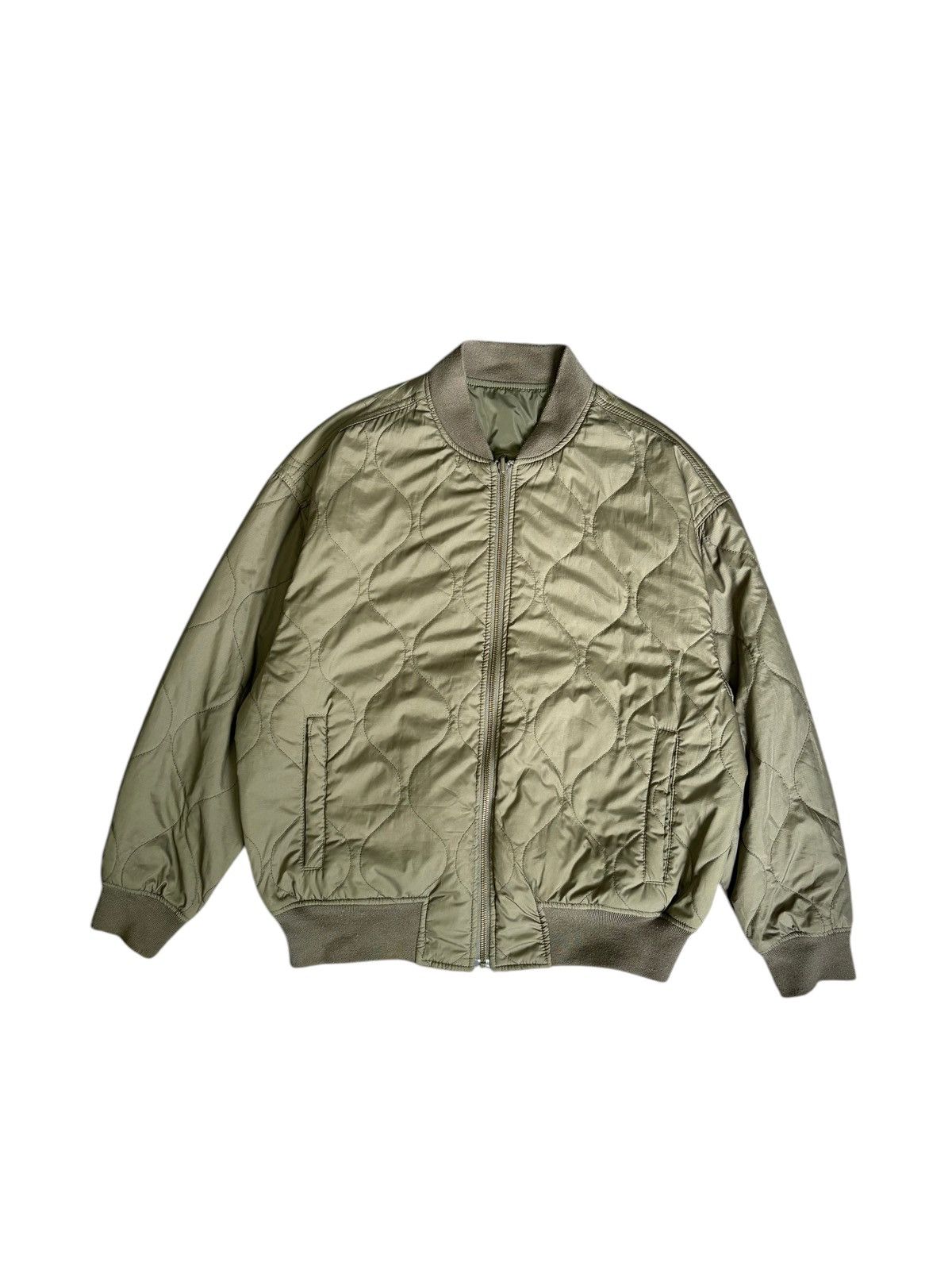 Japanese Brand Reversible Quilted Puffer Bomber Jacket Army Green Size US L / EU 52-54 / 3 - 1 Thumbnail