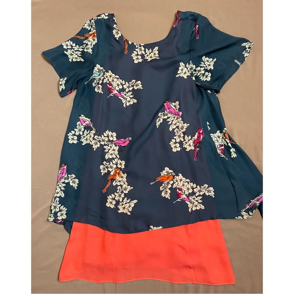 Other Rachel Roy Layered Silk Shift Blue Orange Dress Size L Size L / US 10 / IT 46 - 6 Thumbnail