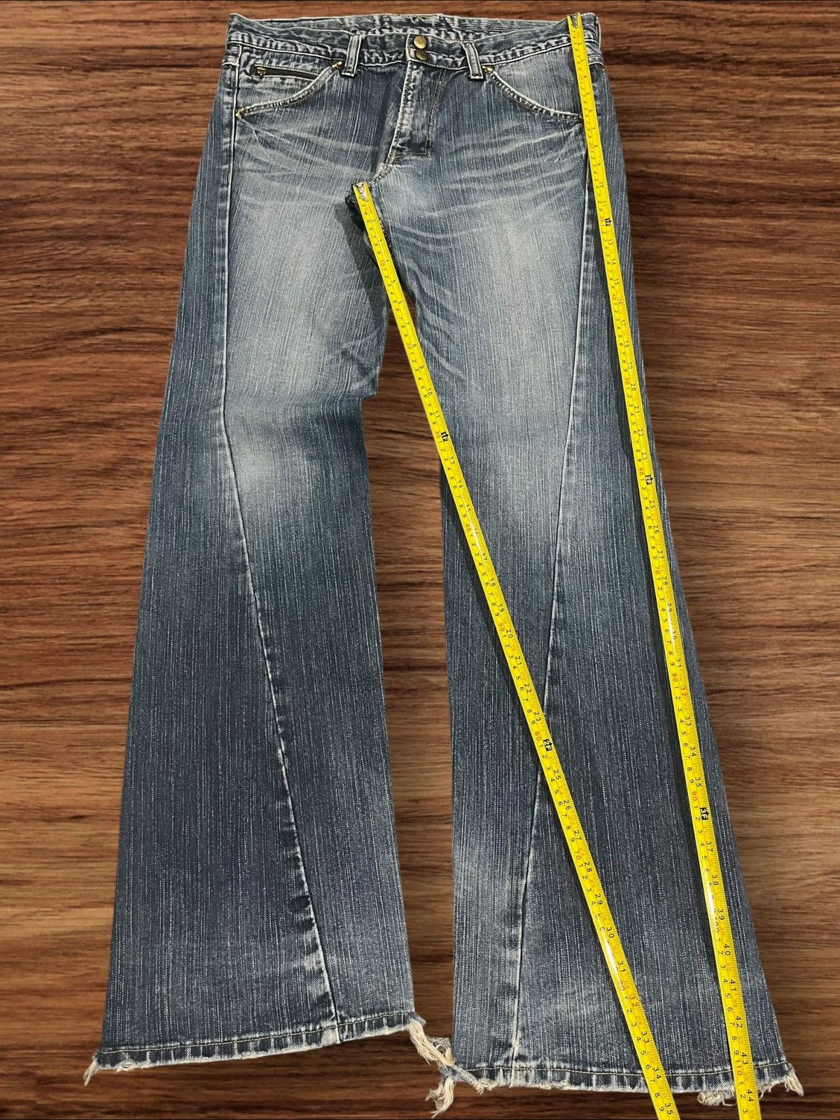 Number (N)ine ⚡️Flare⚡️Vintage Lee Riders Double Button Blue Frayed Leg Jean Size US 34 / EU 50 - 12 Thumbnail