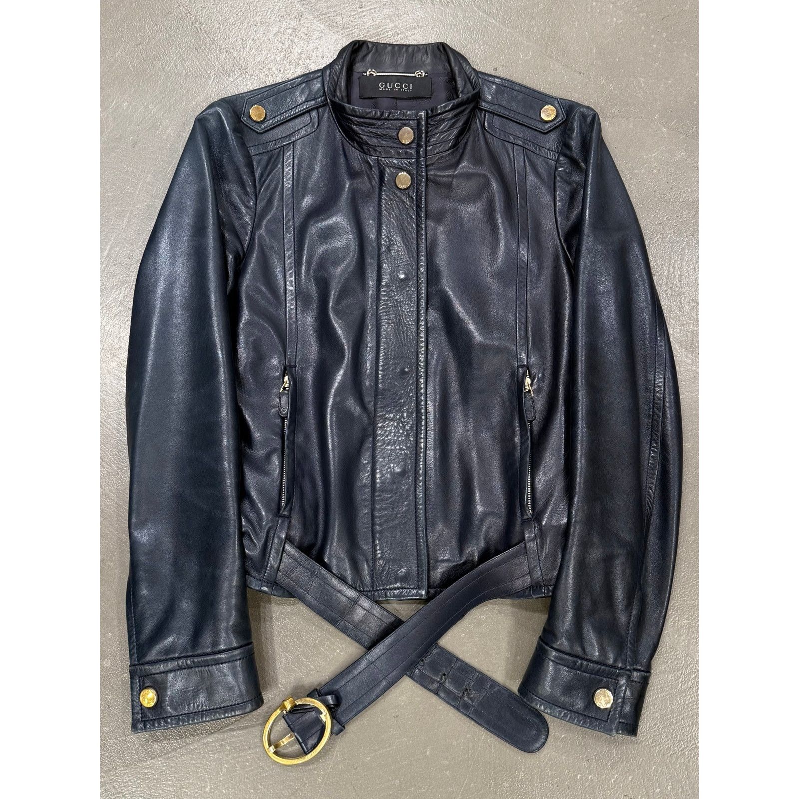 Gucci 2000s Gucci belted biker leather jacket Size US S / EU 44-46 / 1 - 1 Thumbnail