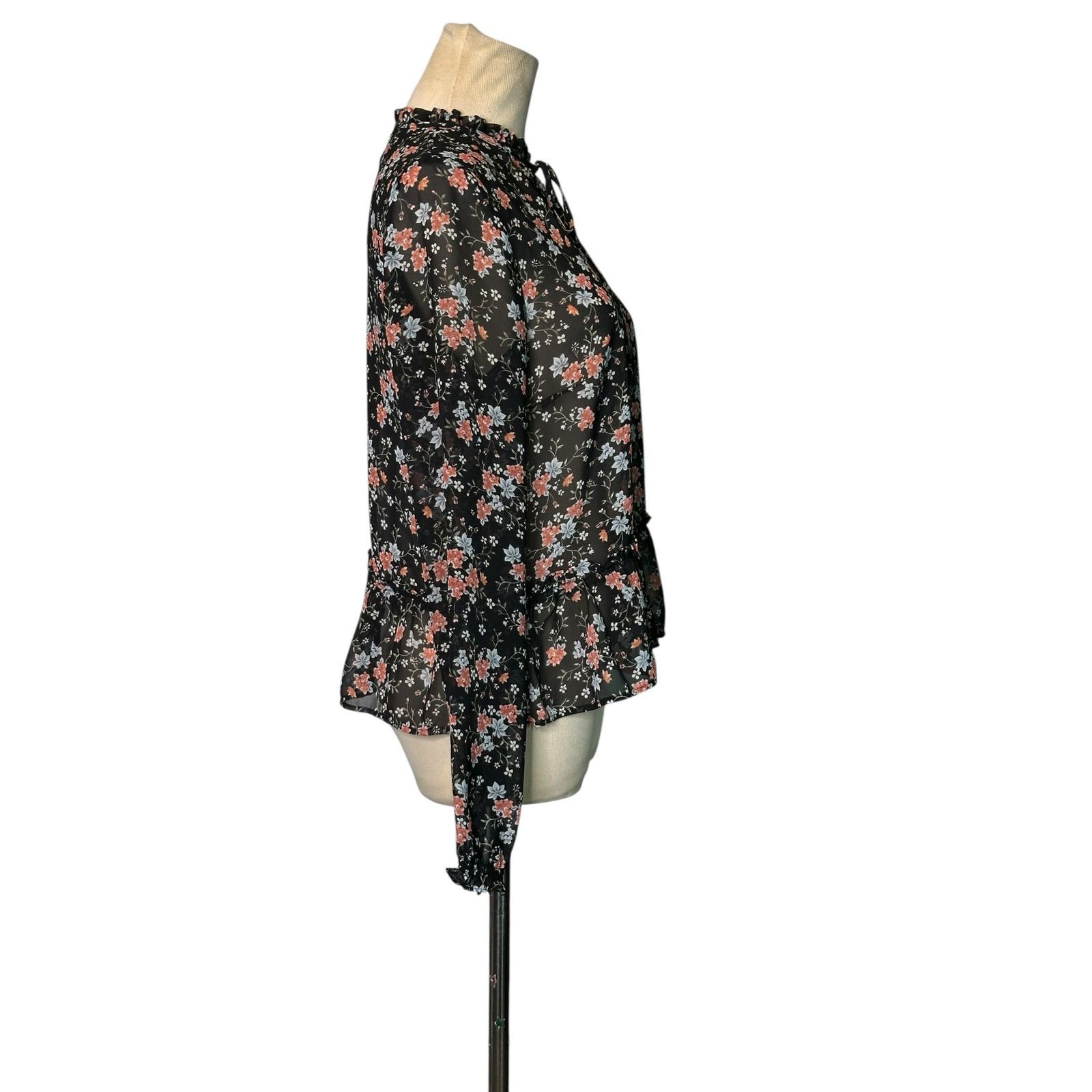 H&M H&M Divided black floral sheer long sleeves blouse size 4 Size S / US 4 / IT 40 - 7 Thumbnail