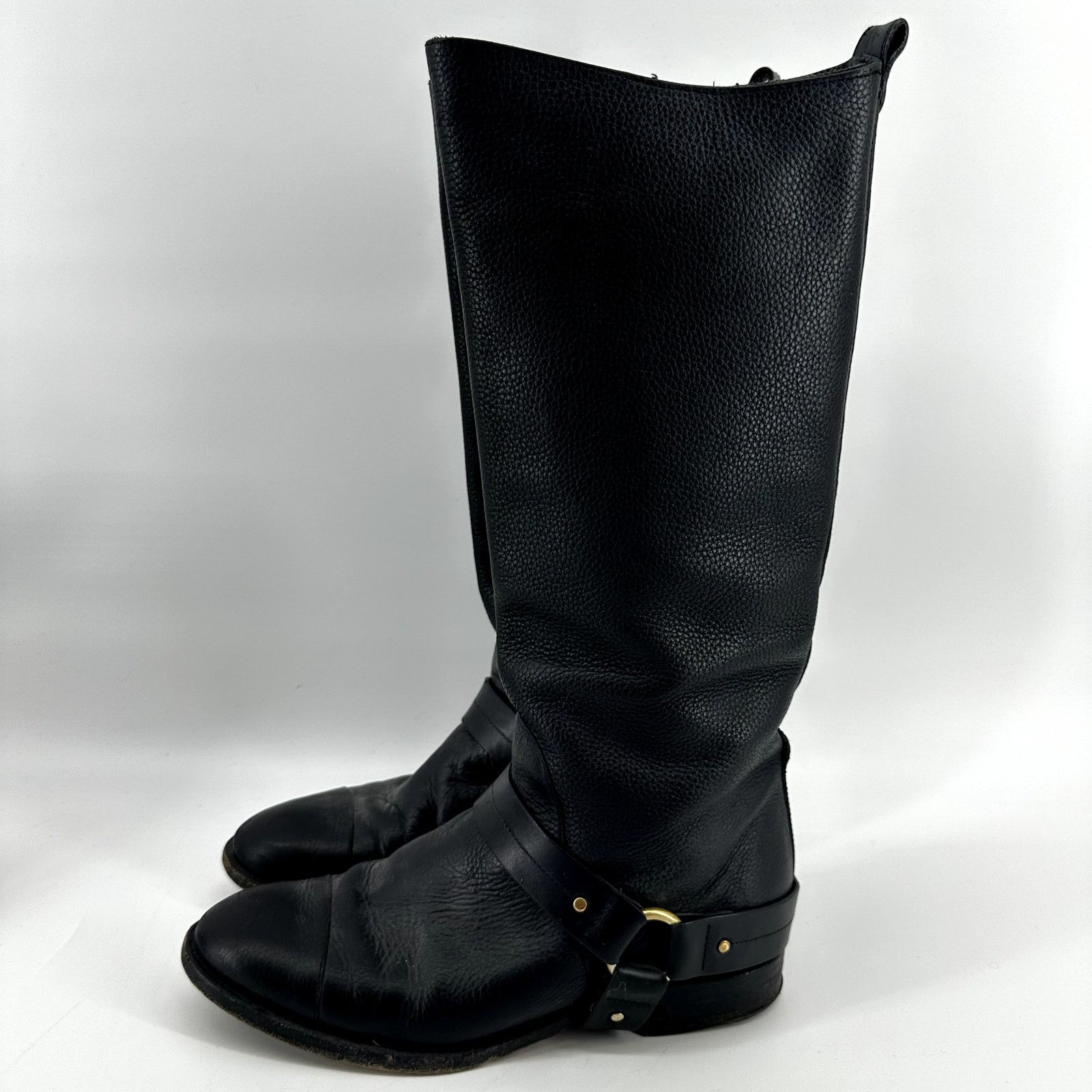 Chloe Chloé Pebbled Leather Riding Boots Harness Strap Black 7 Size US 7 / IT 37 - 3 Thumbnail