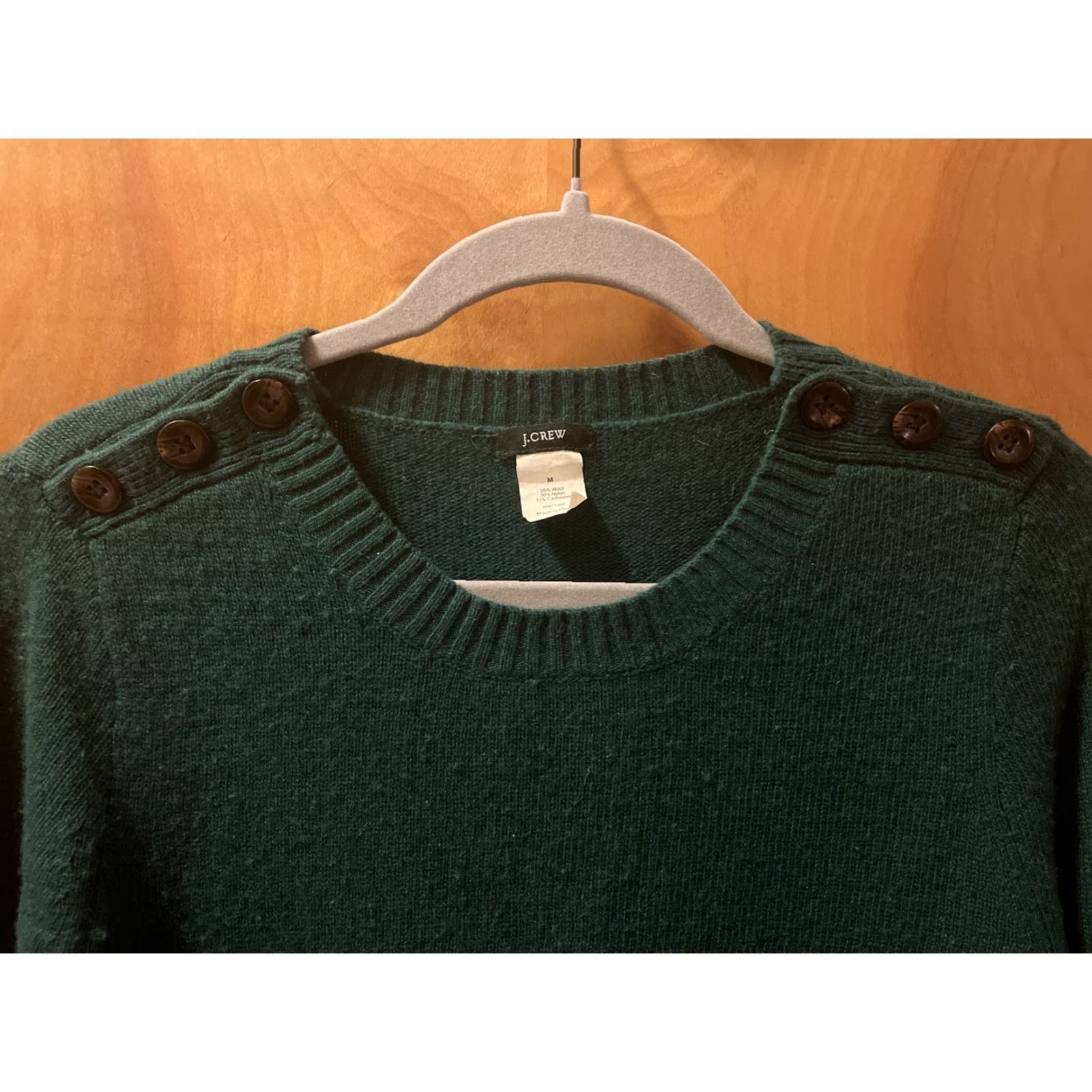 J.Crew VINTAGE J.CREW Womens Sweater Medium Green Crew Neck Long Sleeve Pullover Buttons On Shoulders Size M / US 6-8 / IT 42-44 - 3 Thumbnail