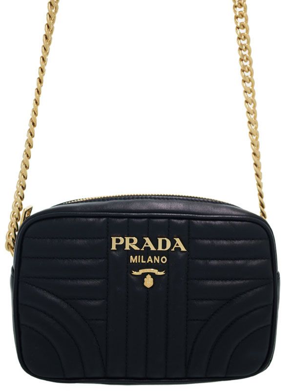 image of Prada Black Leather Mini Chain Shoulder Bag, Women's