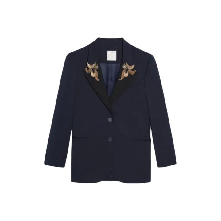Sandro Sandro Single Button Navy Blazer for Women 0079 Size S / US 4 / IT 40 - 1 Thumbnail
