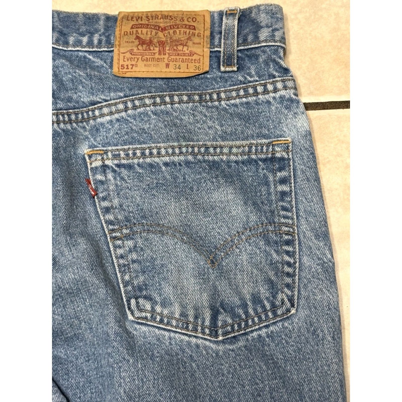 Levi's VINTAGE Levi’s 517 Bootcut Jeans 34x36 Men 32x34 Medium Wash USA 1298 Denim 5-Pocket Logo Zipper Button Cotton Slim Regular Inseam 34” Size US 32 / EU 48 - 4 Thumbnail